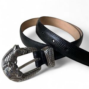 Vintage Brighton Black Belt w/ Zebra Buckle | Size M/L (32”) 🦓🖤